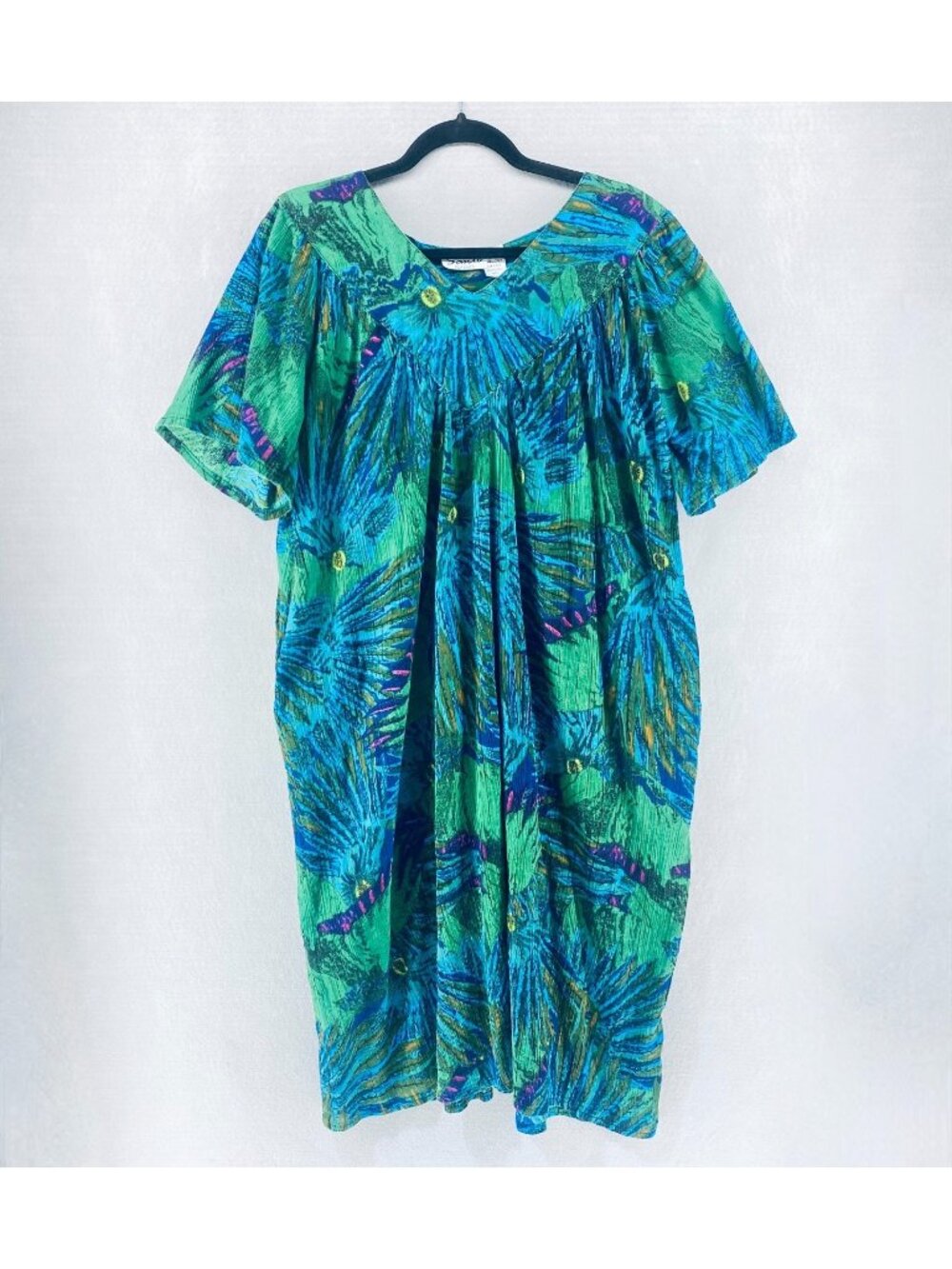 Vintage Sante Maxi Dress Womens XL Multicolor Cotton Floral Kaftan Hawaiian MuMu